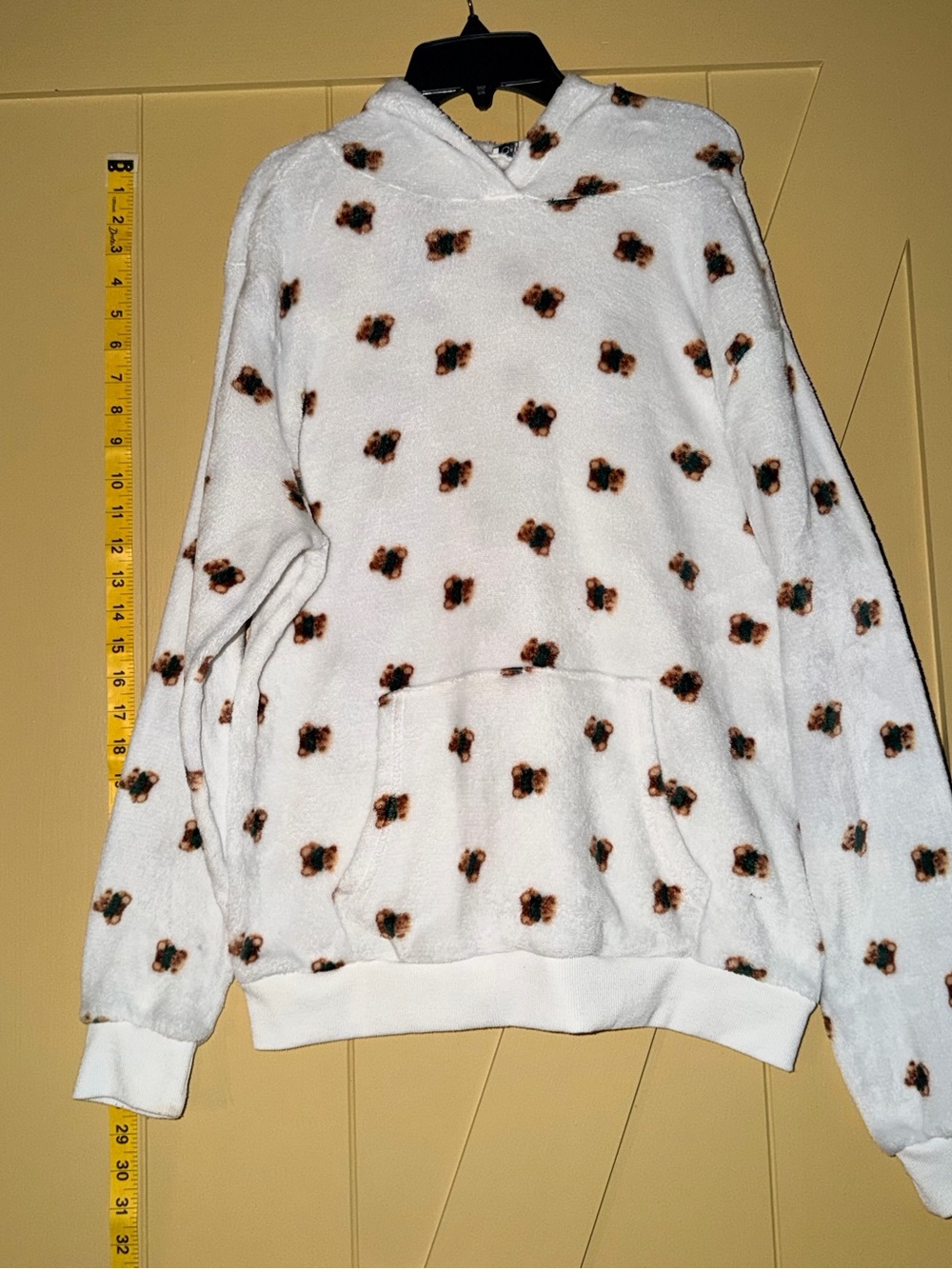 Orange Kiss Plush Teddy Print Hoodie L